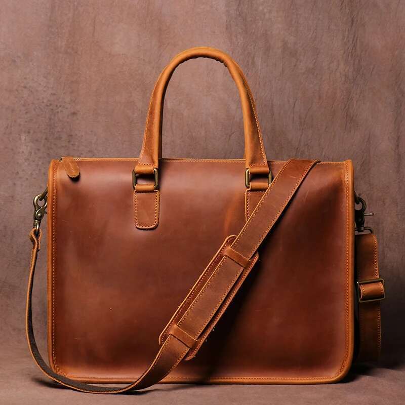 LUOKIR Real Leather Handbag Men Vintage Crazy Horse Cowhide Office Computer Bag Simplicity Business Briefcase For 14 Inch Laptop
