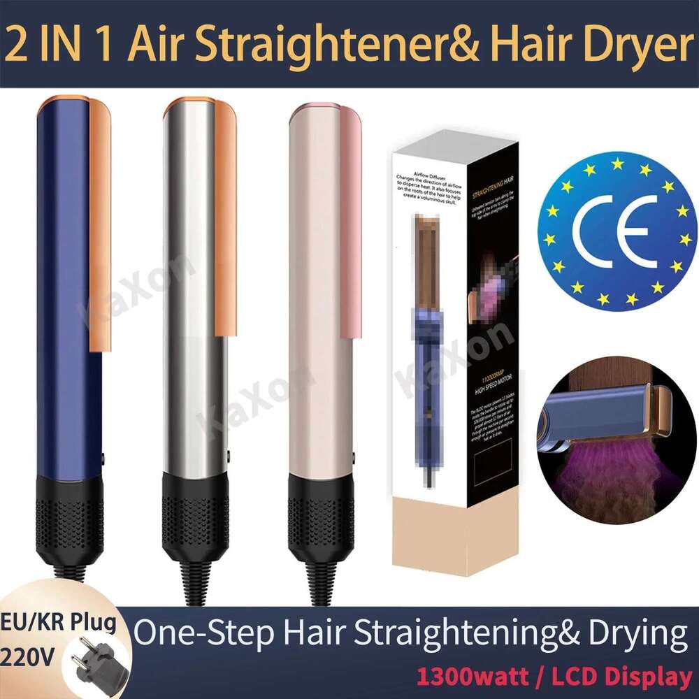 Professional 2IN1 Air Straightener Hair Dryer 220V Heat-Up Flat Iron with Negative Ions LCD Display for Lasting Styling FlatIron