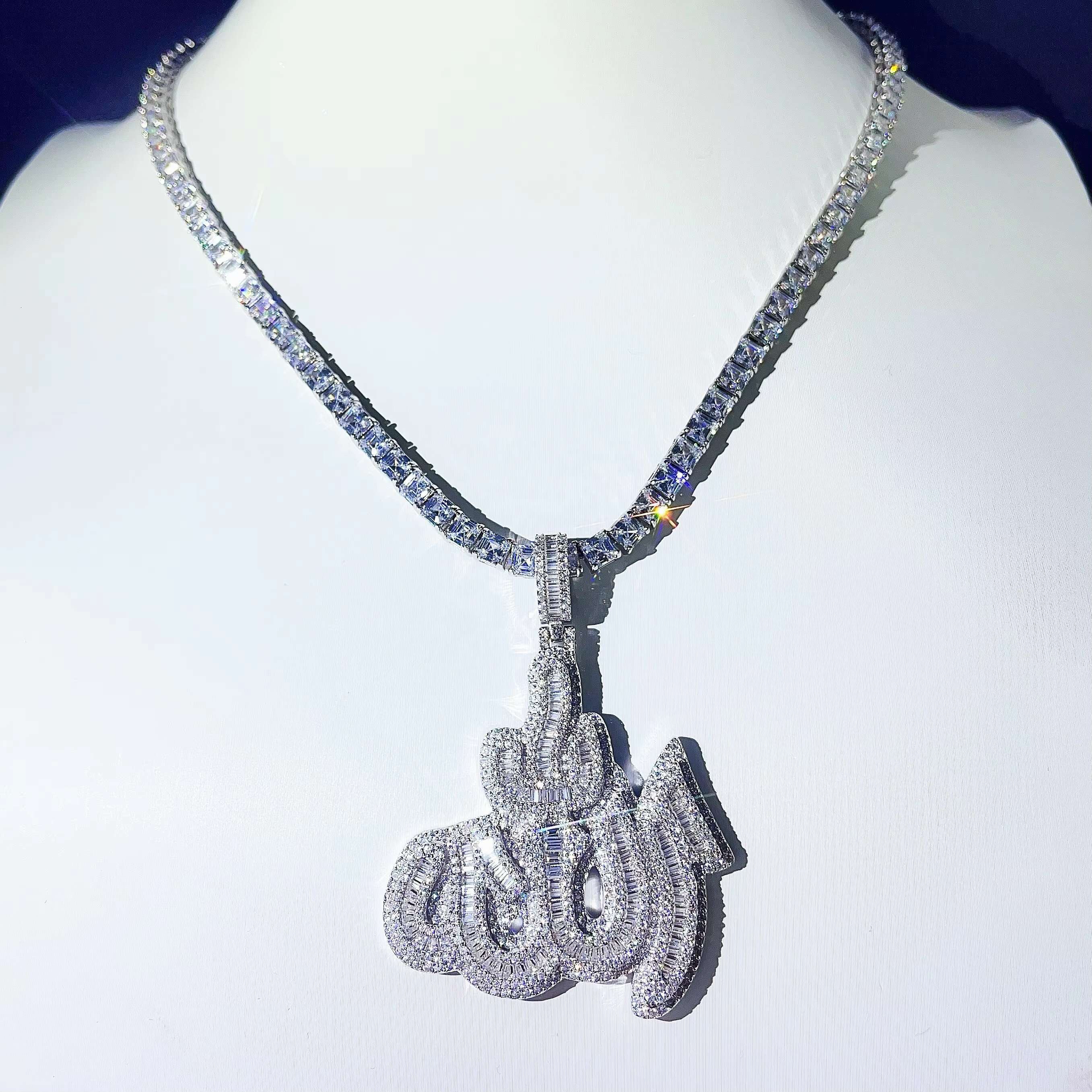Hip Hop Jewelry VVS Moissanite Pendant Mens Necklace Pass Diamond Tester Iced Out Anchor Pendant