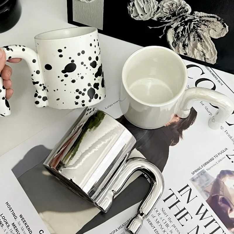 Modern Electroplating Silver Ceramic Mug Art Irregular Shaped Coffee Cup Couple Mug Office Drinking Cup Birthday Gift Decoration Y251125