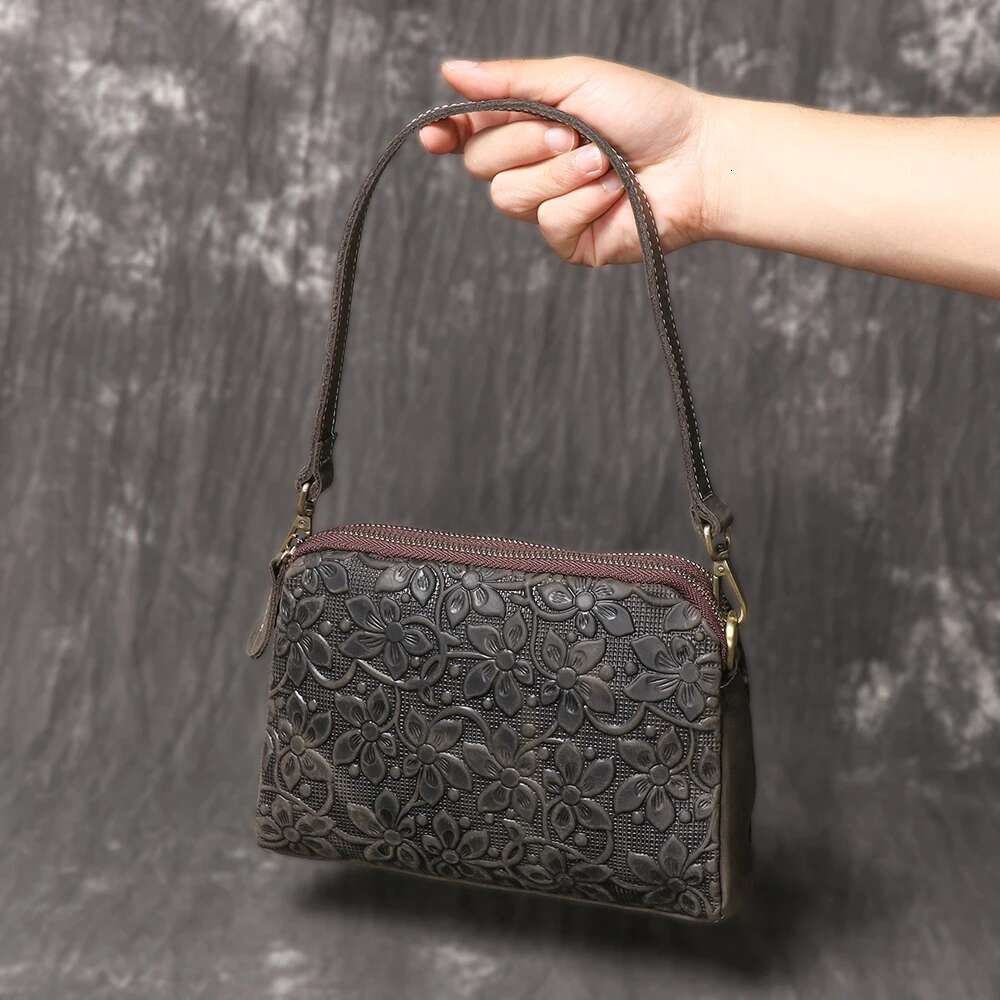 LUOKIR New Women's Genuine Leather Emed Shoulder Wind Horse Cowhide Mobile Phone Bag, Vintage Style Crossbody Bag