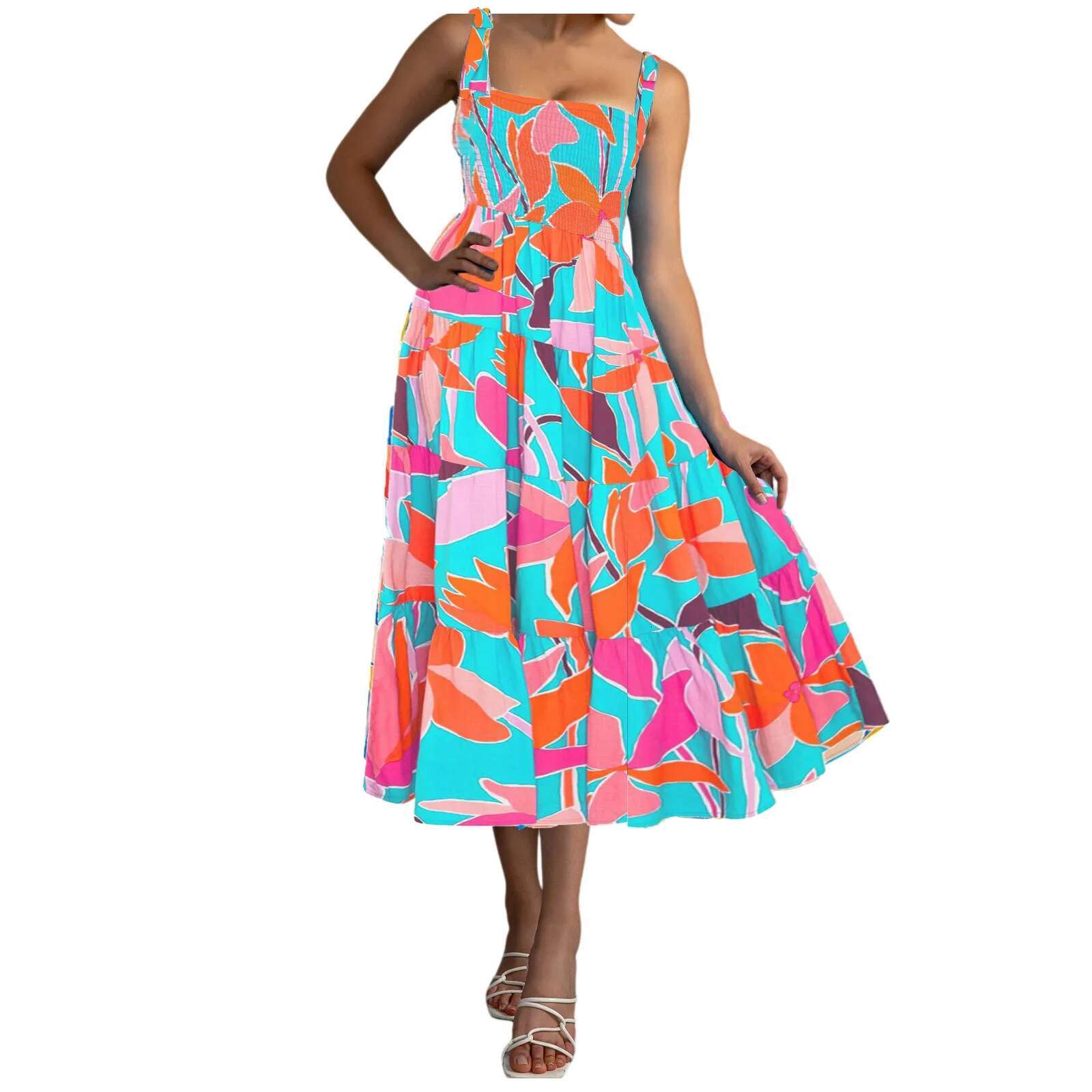 Dongdumaoyi New Summer Women Boho Midi Dresses Fashion Print Spaghetti Strap Sexy Sleeveless Holiday Beach Dress Female Party Vestidos