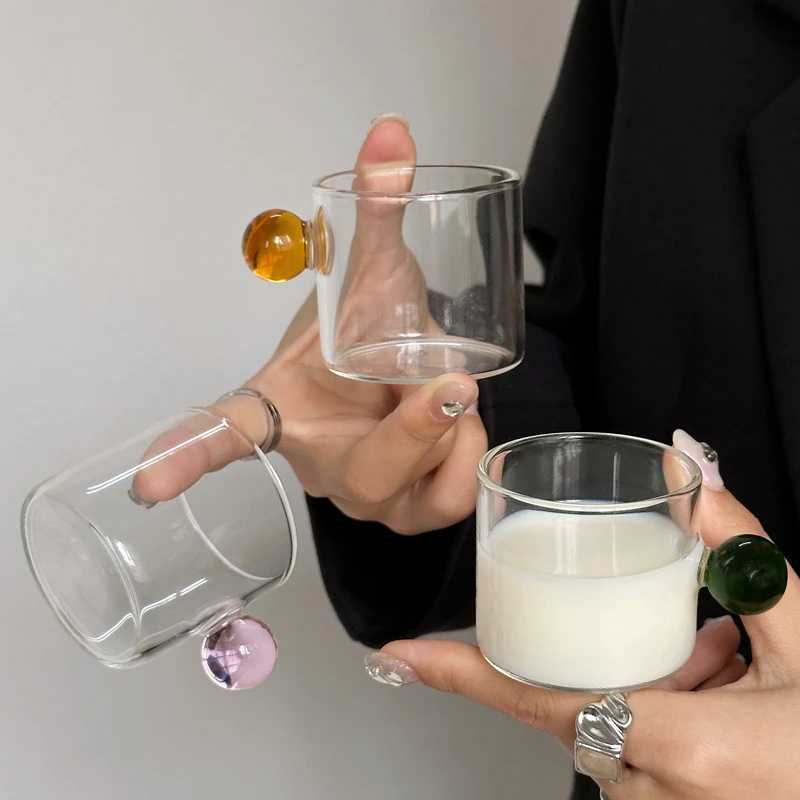 Korean Style Glass Ball Belt with Cute Milk Cup Concentrated Itan Latte Coffee Cup for Extraction Y251125