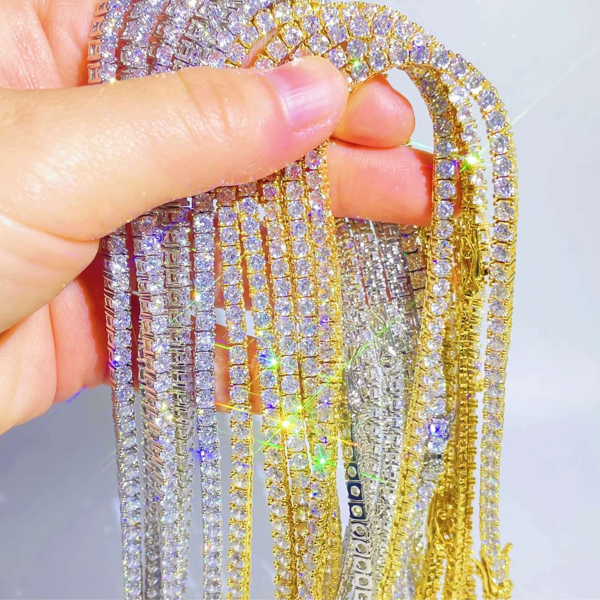 Ready to Ship 3mm AAAAA+ Moissanite Diamond Tennis Chains Hip Hop Jewelry Custom Iced Out Brass 16K Necklace
