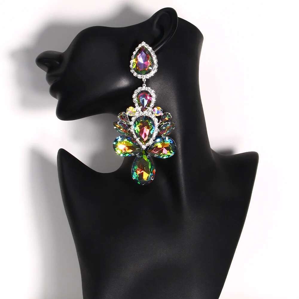 Stonefans Purple Crystal Dangle for Women Studs Wedding Ear Decoration Water Drop Statement Rhinestone Earrings Jewelry