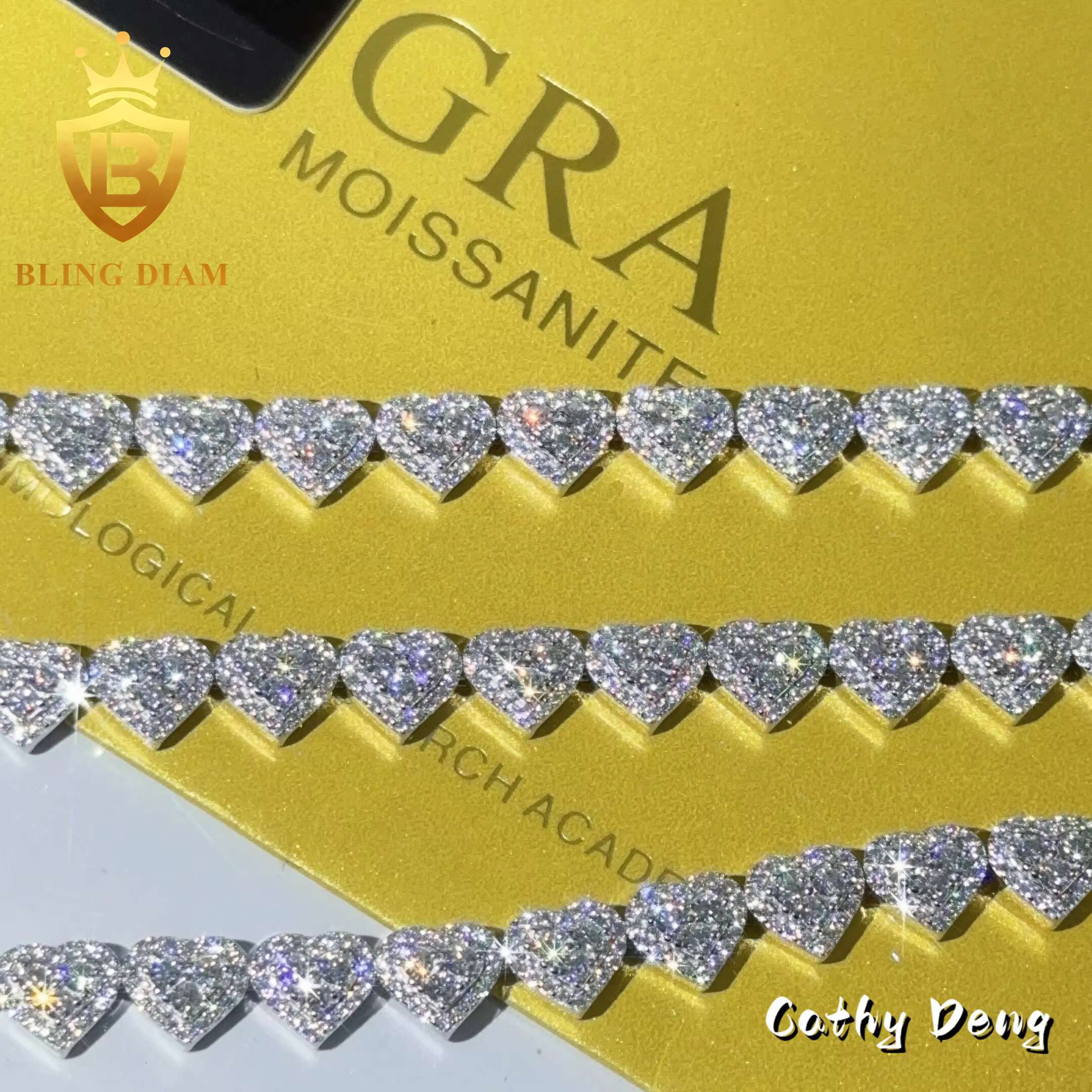 Hot Sale 8mm Fashion Hiphop Jewelry Heart Moissanite Link Cuban Chain Bracelet Ice Out 925 Sterling Silver Hip Hop Bracelet