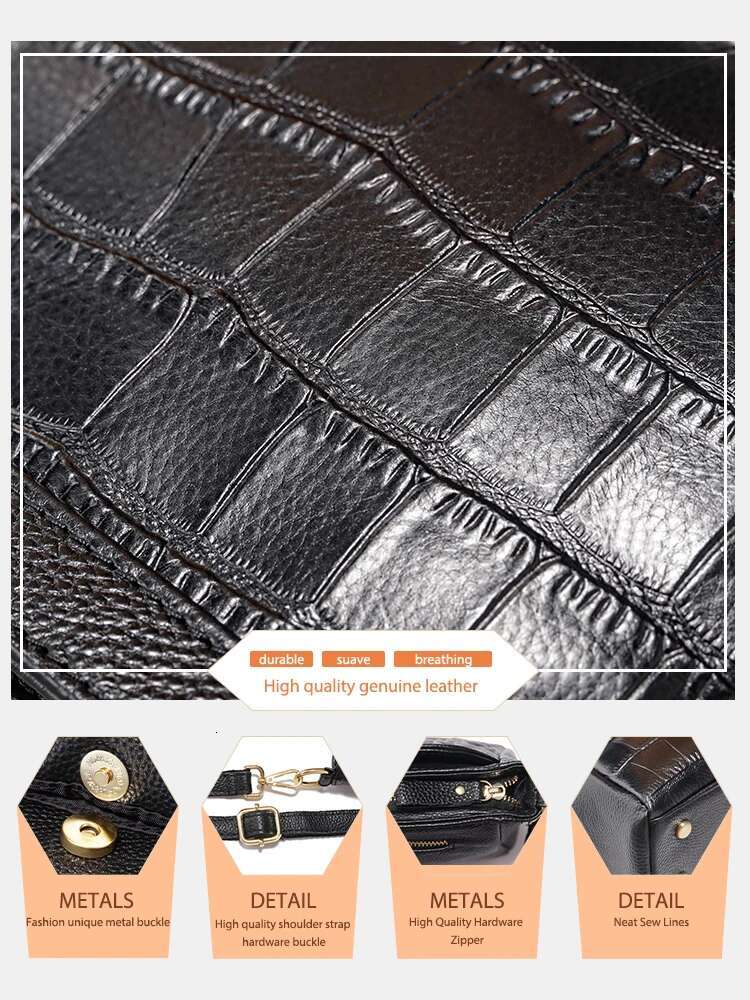 Zency Women's Cowhide Leather Shoulder Large Capacity Handbag With Stone Rose Flower Alligator Pattern Vintage Crossbody Bag