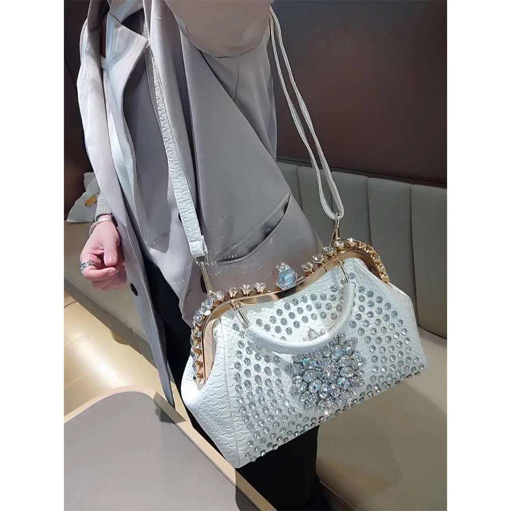 Spring new rivet crystal horizontal large-capacity metal button handbag banquet dress one-shoulder cross-body women's bag