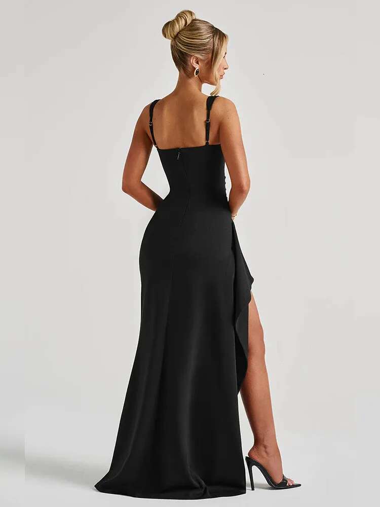 Dongdumaoyi Townlike Ruffles Maxi Long Dress Women Spaghetti Strap Spring Summer Backless Nightclub Sexy Party Dresses