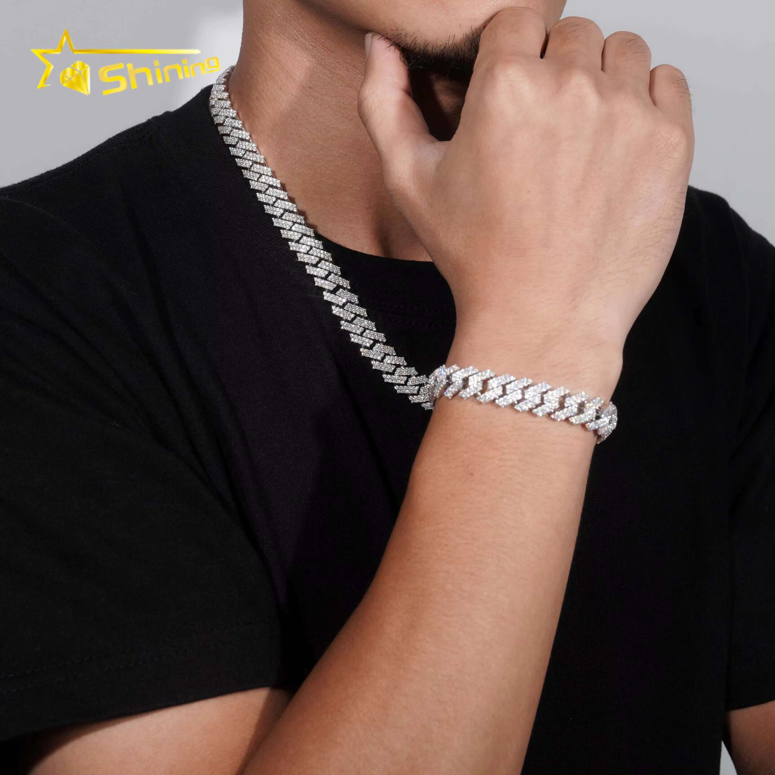 Wholesale 12MM Moissanite Cuban Link Chain Necklace Men Hip Hop Iced Out Vvs Diamond 925 Silver Cuban Chain