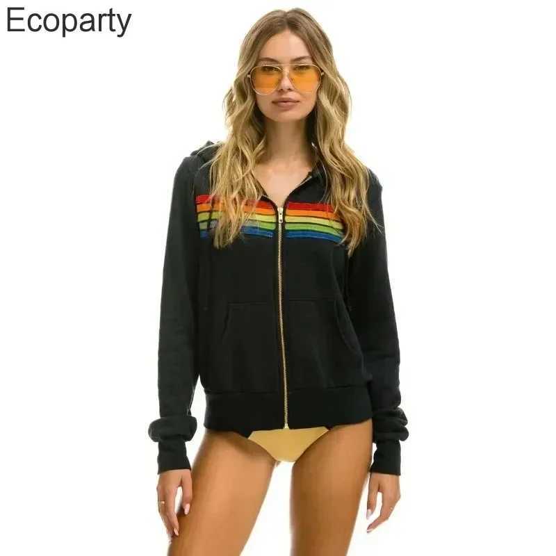 autumn unisex pilot long sleeved hooded sweatshirt casual zipper 5 rainbow hooded sweatshirt jacket M250425
