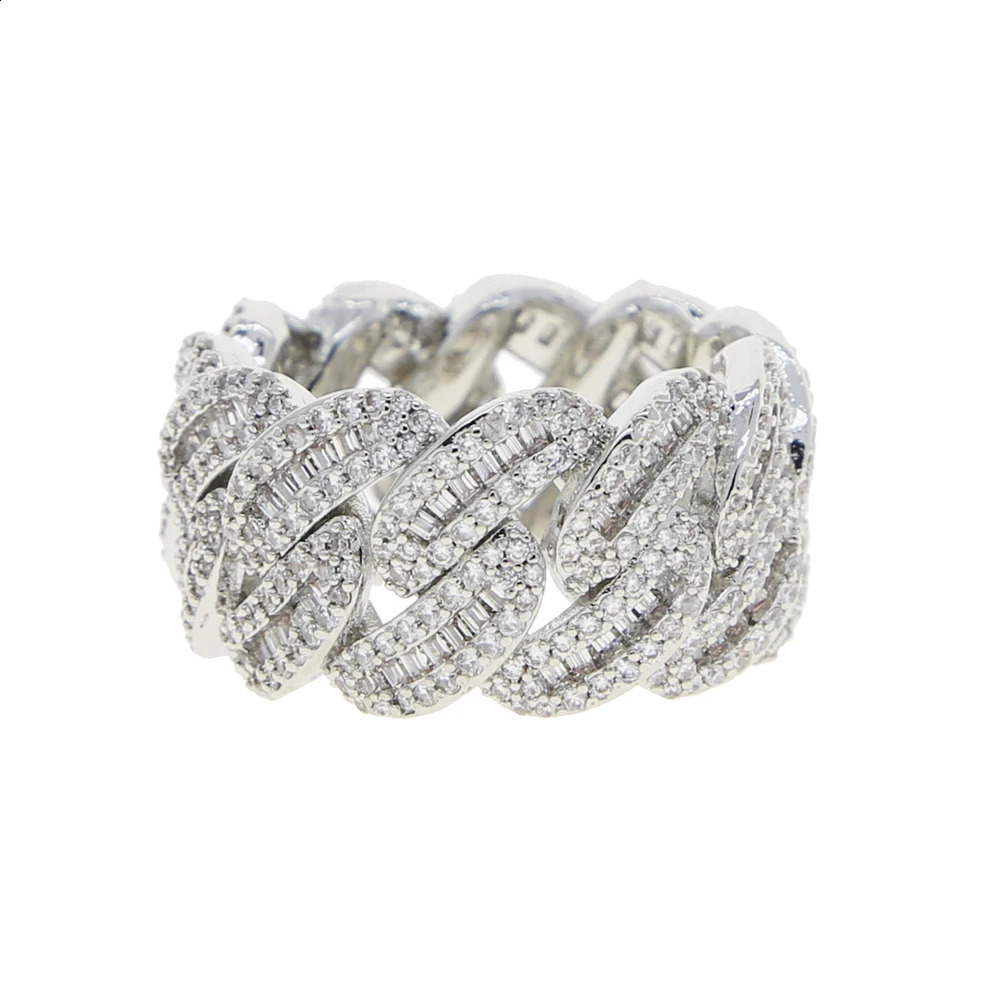 Wholesale Miami Cuban Link Chain Mens Ring Gold Plated Bling Iced Out Full Cubic Zircon Hip Hop Fashion CZ Rock Jewelry 250425