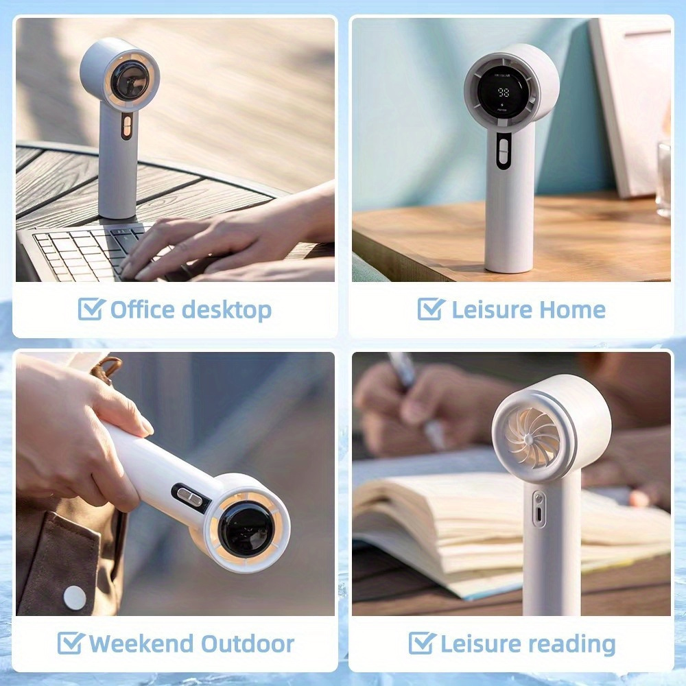 USB Mini Handheld Fan 5-gears Wireless Electric Fan Portable Air Conditioner Rechargeable Desktop Fans Folding Hanging Neck Fan LED Digital Display Fa