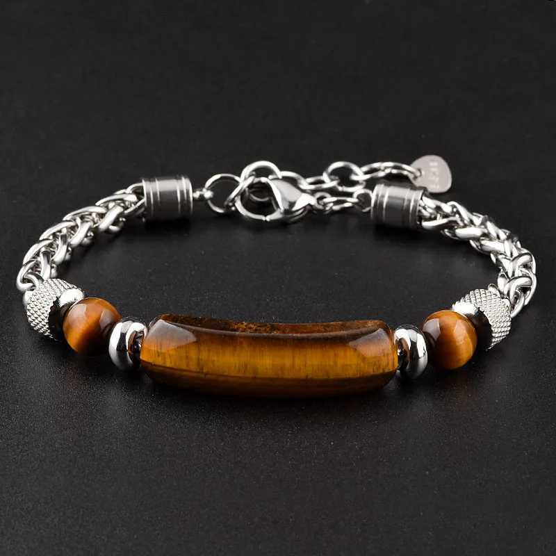 3 Colors Stainless Steel Cuban Chain Bracelet Men Adjustable Unfading Tiger Eyes Obsidian Stone Braslet Cool Riding Accessories J251125