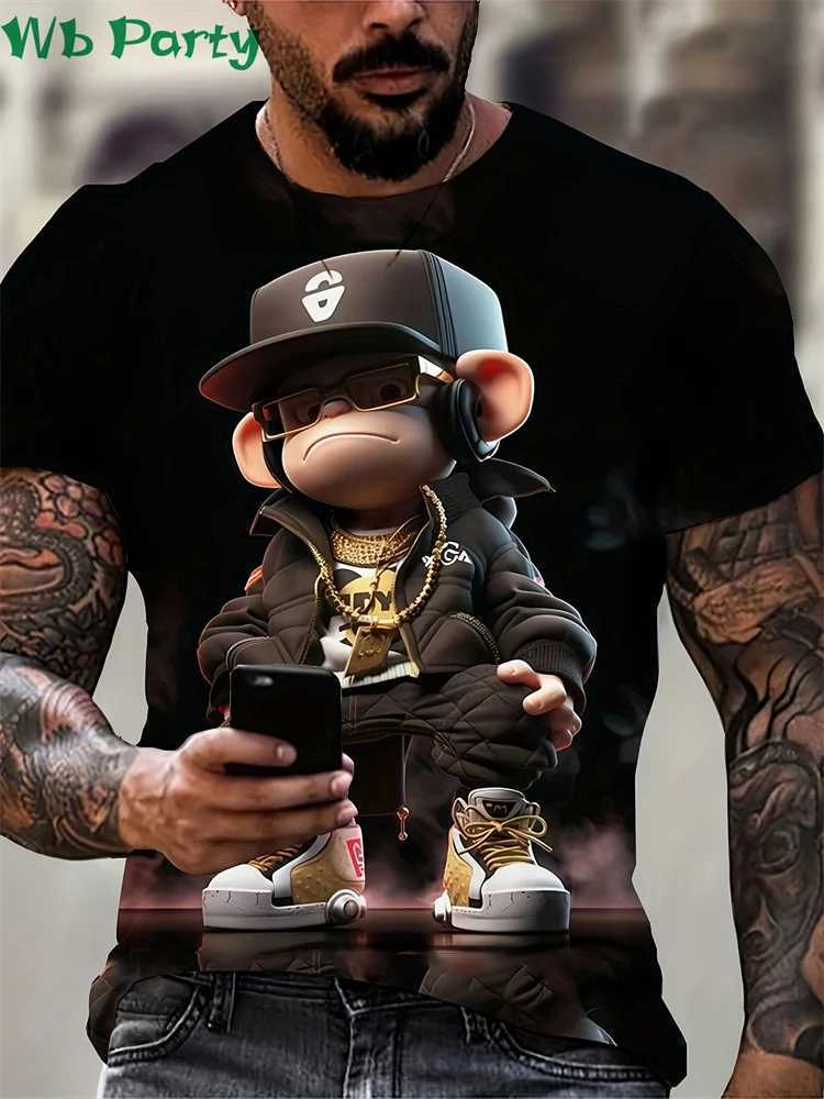 Hip hop monkey pattern printed T-shirt O-neck short sleeved T-shirt designer clothing mens monkey pattern printed mens T-shirt W250425