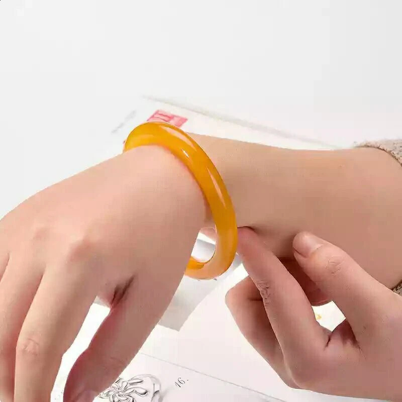 Natural Yellow Chalcedony Agate Bracelet High Ice Chicken Oil Yellow Bracelet Jade Bracelet 250424