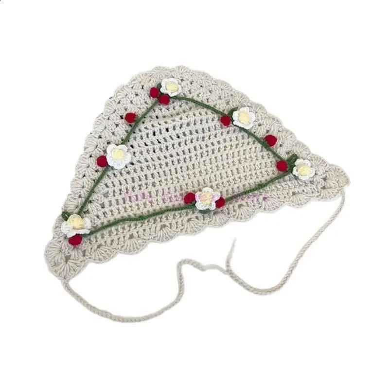 Handmade Knitted Hair Scarf Flower Pattern Headwear Outdoor Girl Kerchiefs P00E 250423