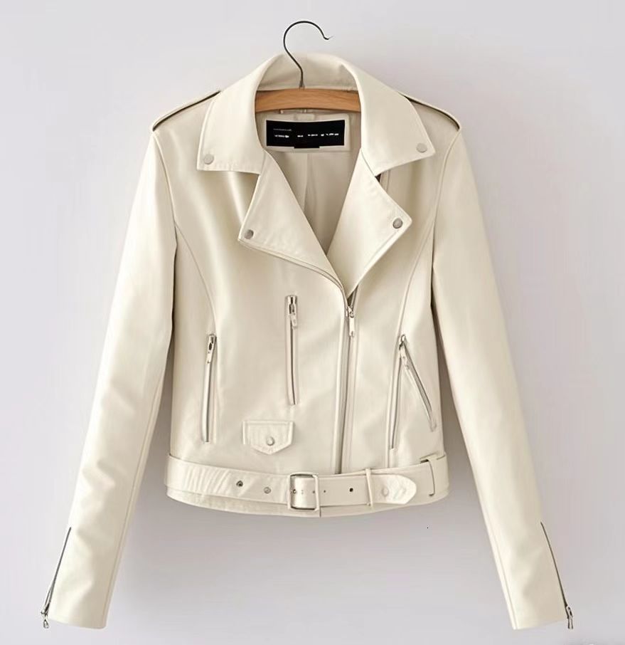 UNIZERA Autumn/Winter Product Womens Fashion Casual Edition Polo Collar Leather Zipper Decorative Jacket Coa 241031