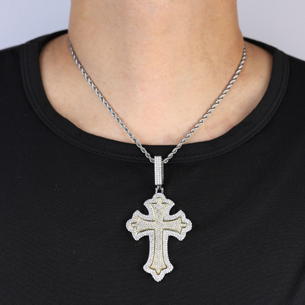 2025 New design Full Paved Cubic Zirconia Cross Pendant Necklace Iced Out Bling Pink Heart CZ Stone Hip Hop Women Men Jewelry Gifts