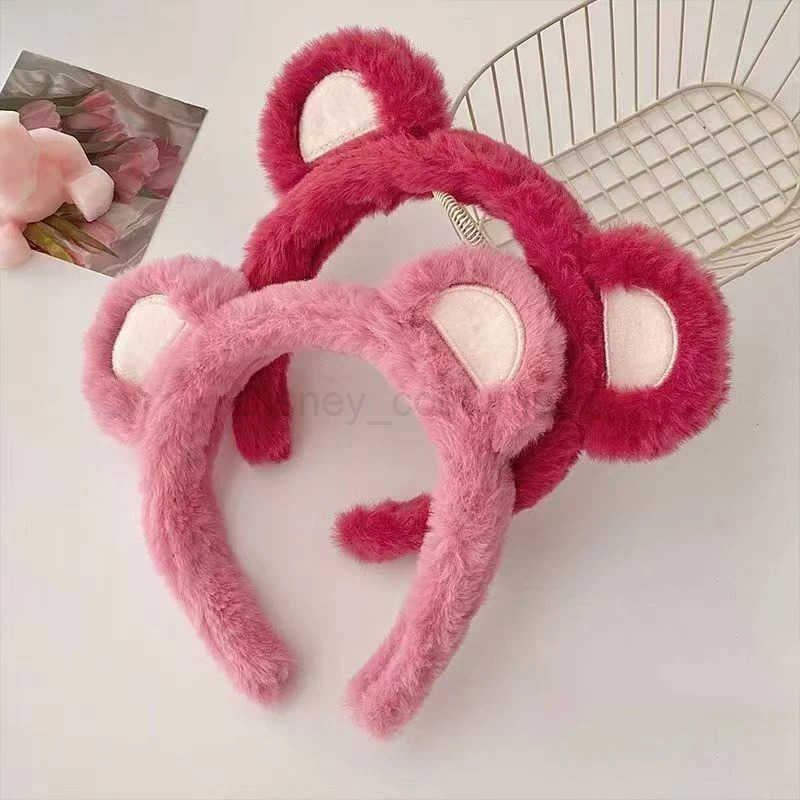 Disney Disniloso Ears Plush Hair Accessories Strawberry Bear Head Strap Cute Cartoon Compression Hair Anti Slip Head Strap Girl Hair Strap X250425