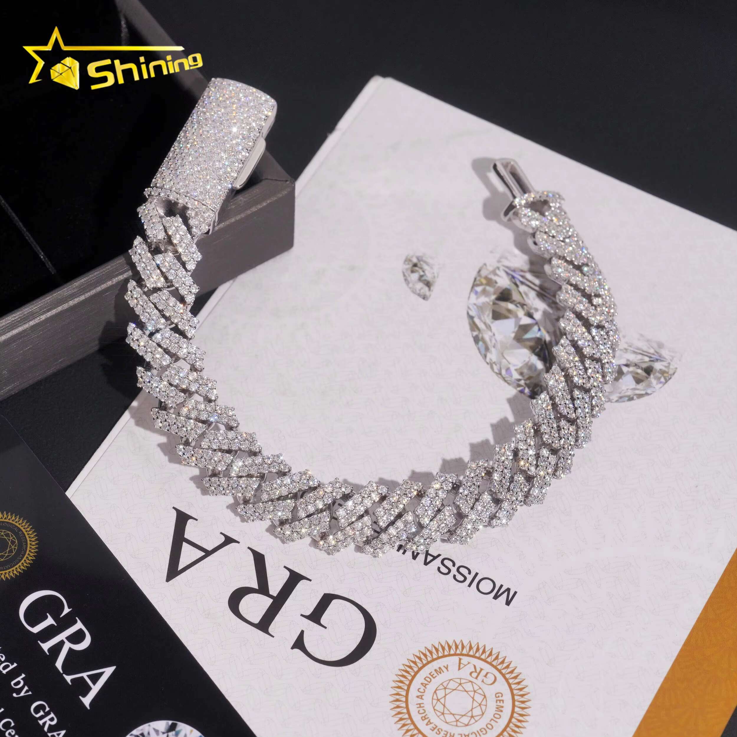12mm 2Rows High Quality Moissanite Diamond Hip Hop Bracelet Mens 925 Silver Iced Out Cuban Link Bracelet With GRA Certificate