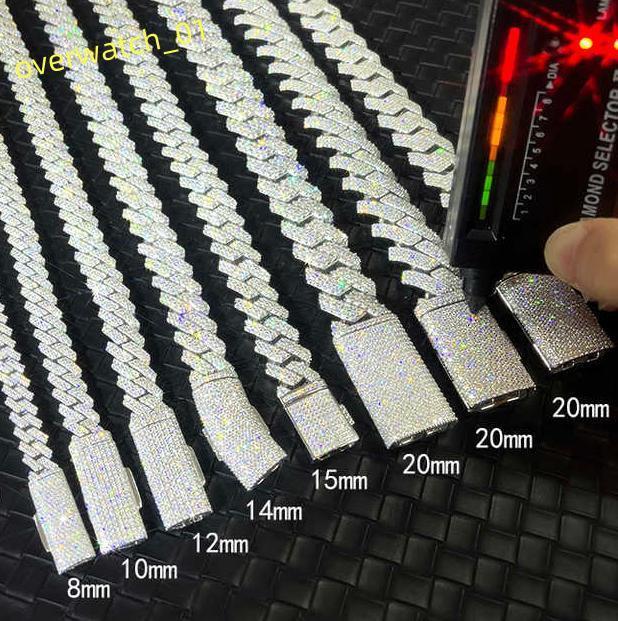 Mossanite Cuban Chain for Men 2rows 8mm-14mm Width Hip Hop Necklace Jewelry 925 Solid Silver Chain Necklace