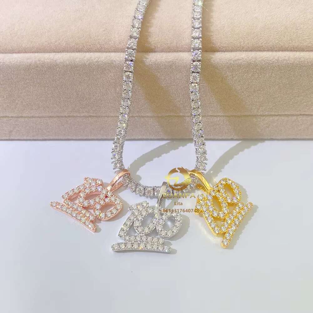 Pass Diamond Tester 100% Moissanite Jewelry Roses Gold Plated Sterling Silver Charms Round Diamond Pendant Necklace