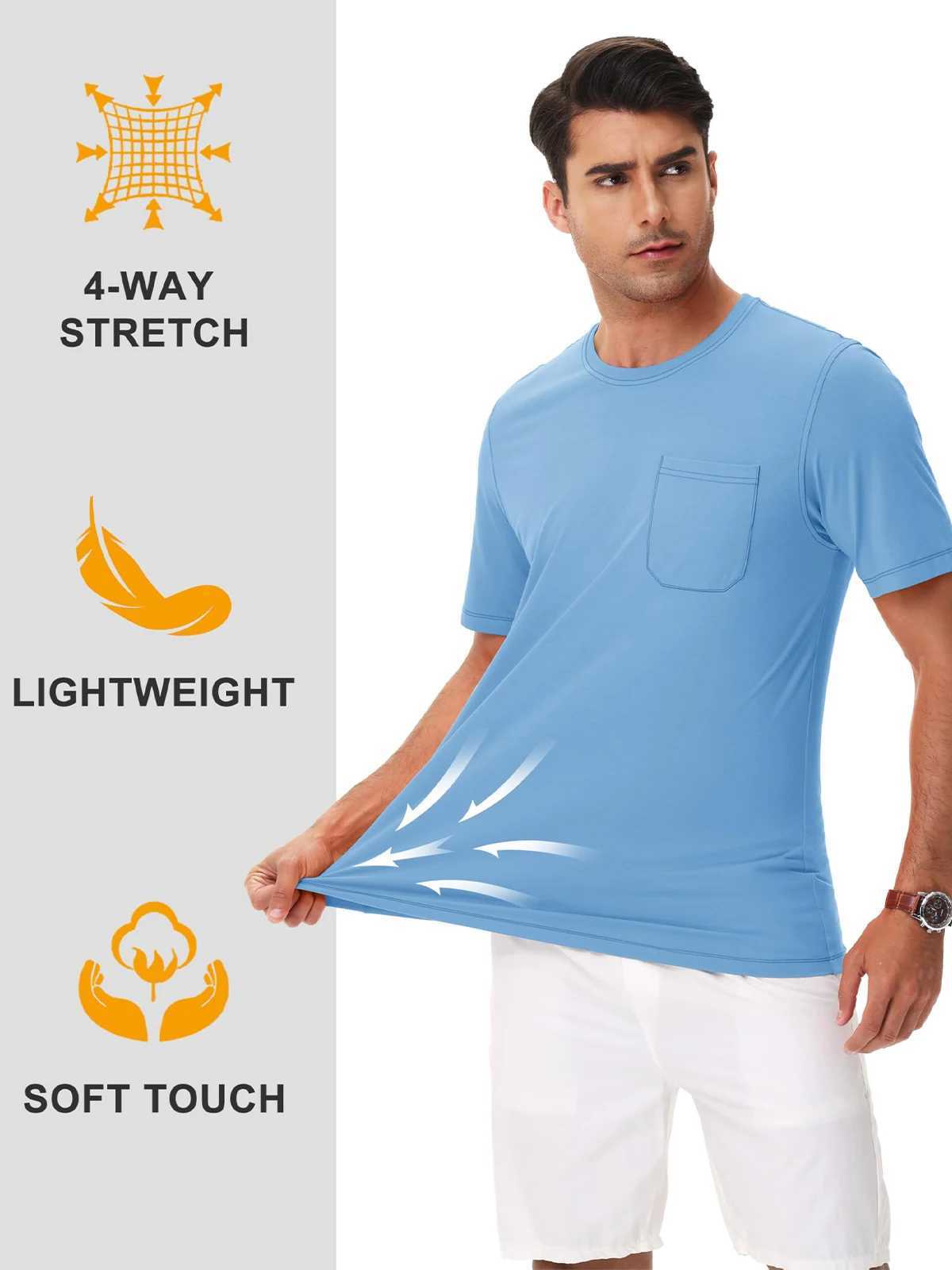 Magcomsen Mens Casual T-shirt UPF 50+Sunscreen Short Sleeve with Pocket Moisture Wick Lightweight T-shirt W250425