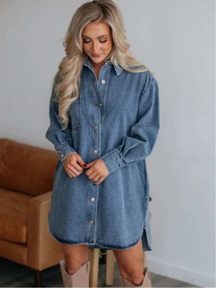 Dongdumaoyi Summer New Casual Women S Denim Dress Style Fashion Slimming Long Sleeve D