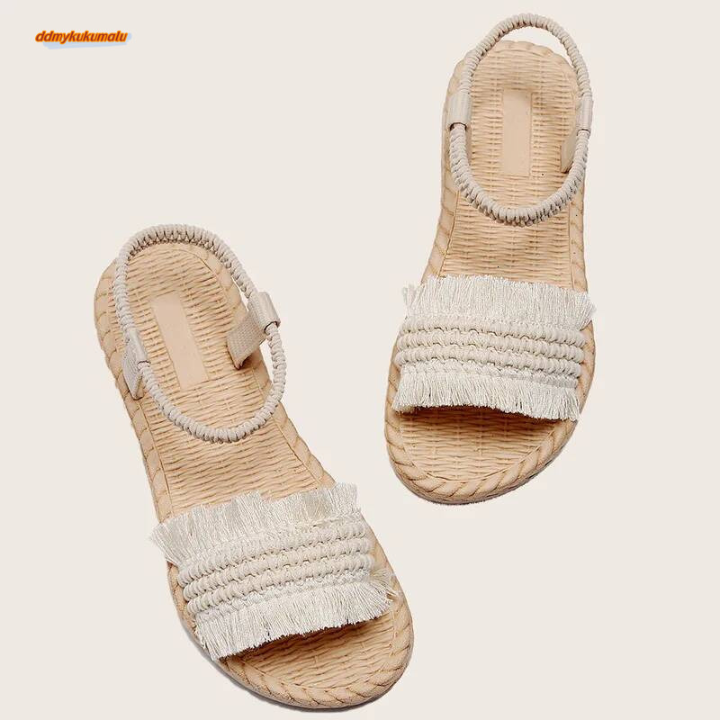 Women Shoes 36-41 Summer Elegant Tassel Non-slip Comfortable Breathable Flat Sandals Outdoor Beach Footwear Zapatos De Mujer ddmykukumalu