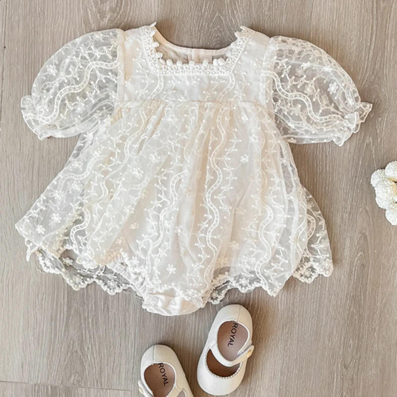 Summer born jumpsuit baby dress birthday outfit toddler short sleeved lace 250422