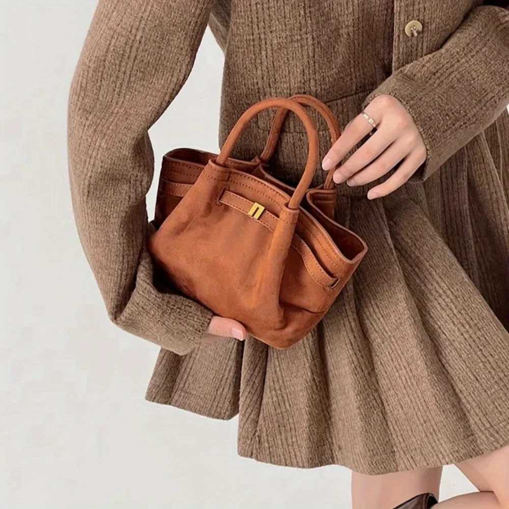 Niche Design Internet Celebrity AKI Also Matte suede Portable Shoulder Messenger Wrap Leather Buckle Small Bag New W250425