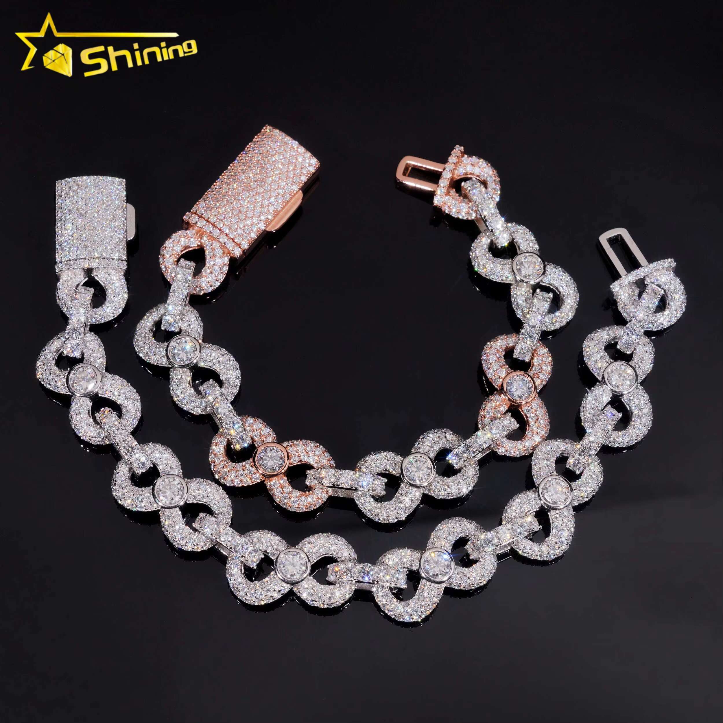 Ready to Ship 13MM Width Solid Sterling Silver 925 Gold Plated Hip Hop VVS Moissanite Infinity Cuban Link Chain Bracelet