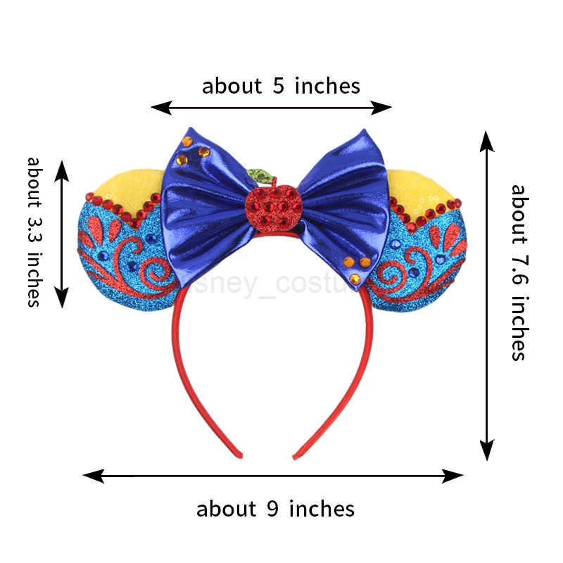 Disney 2024 Disney Princess Mouse Earphones Girl Role Playing Glitter Bow Snow White Hair Party DIY Accessories Headband X250425