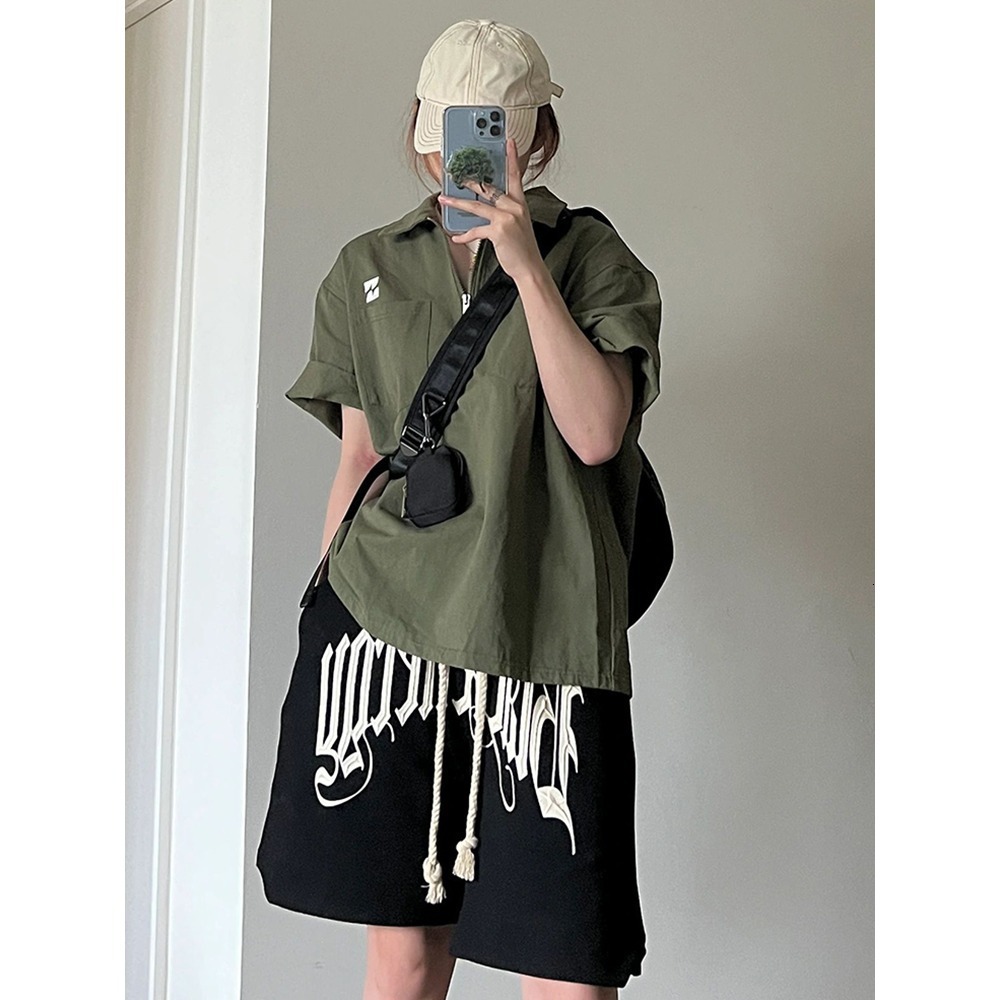 American shorts for men in summer, loose fit big shorts, Korean style trendy mid length pants, versatile casual sports pants