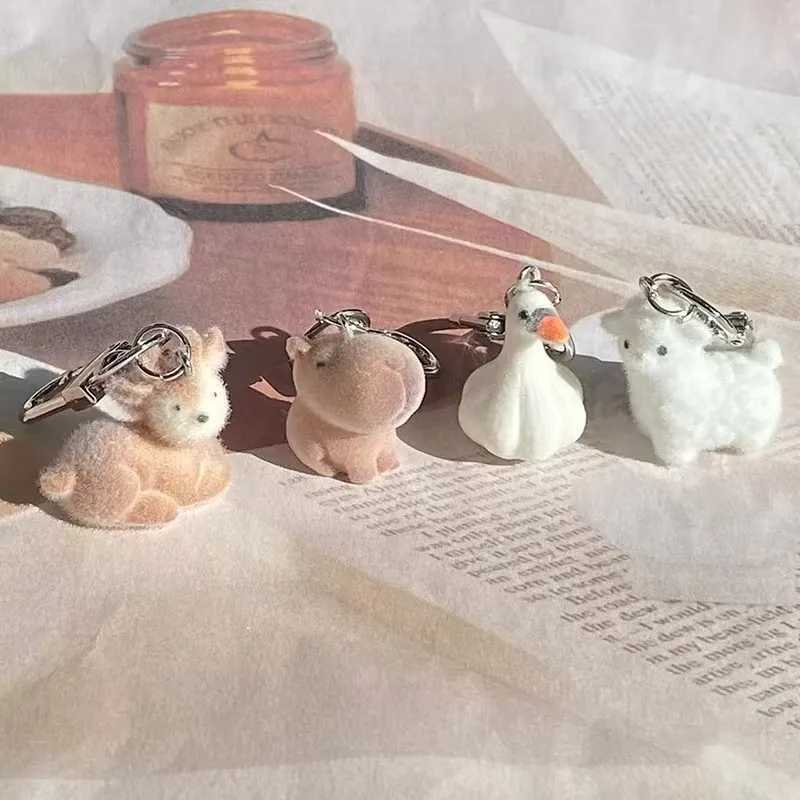 Flocking Alpaca Elk Capybara Garlic Goose Keychain Cute Three dimensional Plush Toy Backpack Earphone Case PendantXJ251125