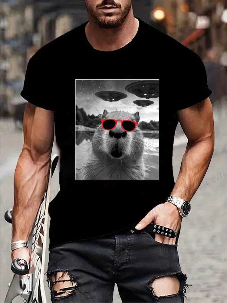 Interesting Shape Capybara Selfie Weird Design Shirt Mens Retro T-shirt Harajuku Y2k Top Mens Fashion T-shirt W250425