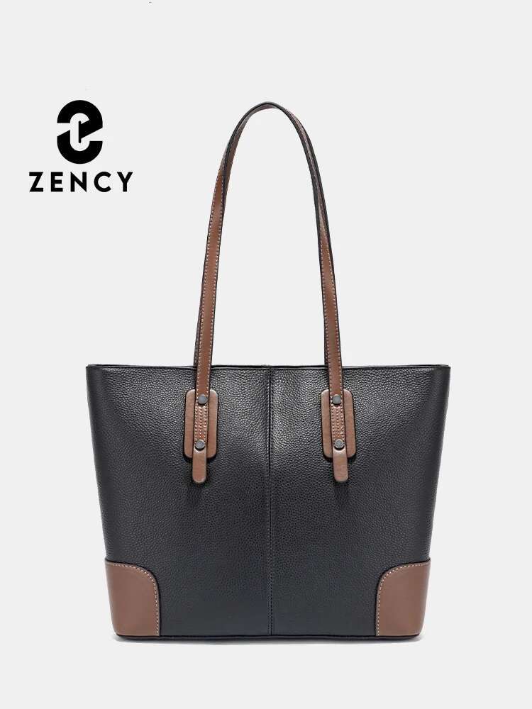 Zency Genuine Leather Tote Bags Women 2025 Large Capacity New Designer Shopping Bag For Work Commuters