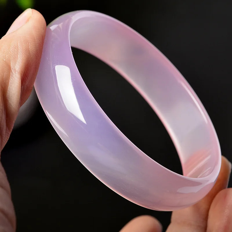 Transparent Pink Chalcedony Bracelet Womens Fashionable and Simple Agate Jade Bracelet 250424