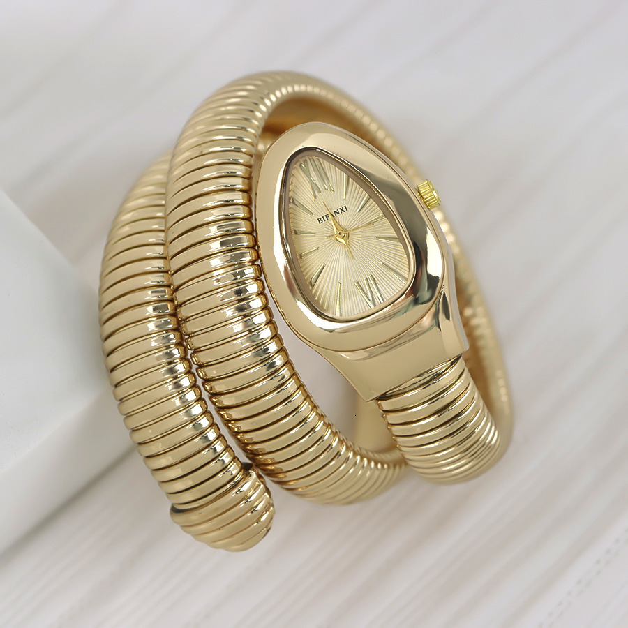 Luxury Brand Designer Watches Foreign Trade Snake-Shaped Watch Gold Elegant Women's Watch Creative Personality Quartz Watch High-End Bracelet Wat