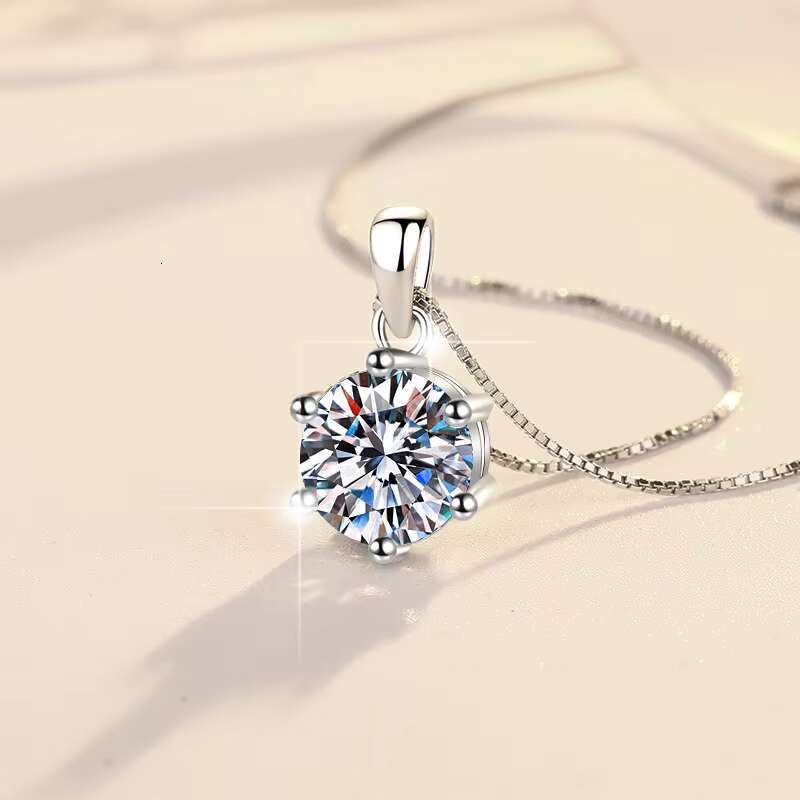 Wholesale 925 Sterling Silver Jewelry Box Chain Custom D Color Moissanite Pendant Necklace for Women Six Claw 1ct to 5ct