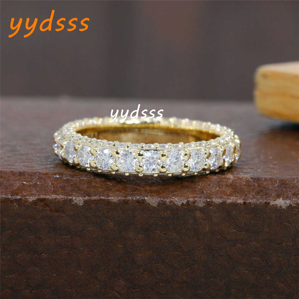 Jewelry 14K Yellow Gold Round Diamond Full Pave Eternity Band HPHT Diamond Band14K Yellow Matching Band Conflict Free HPHT Diamond Ring