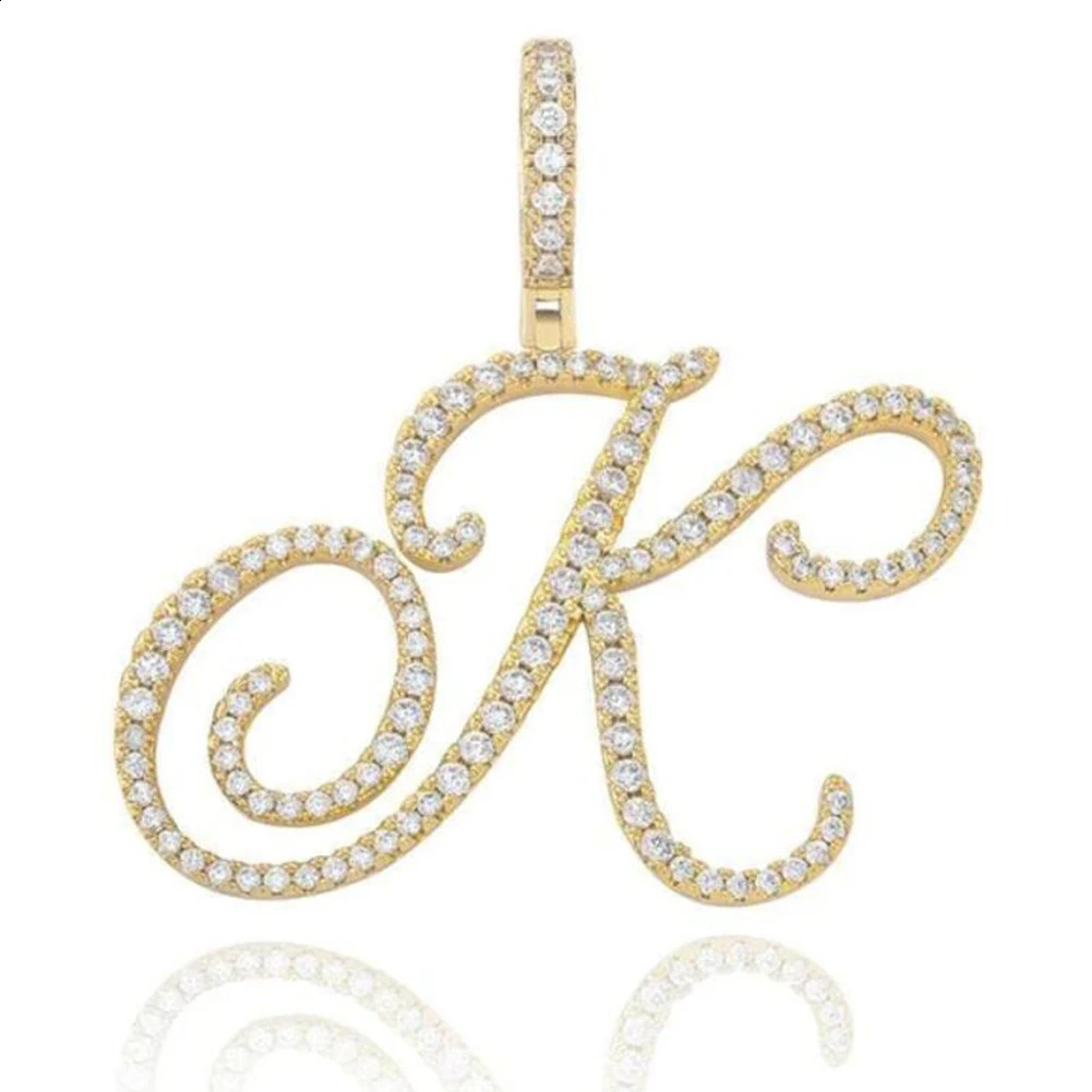 Cursive Letters 26 Initial Letter Pendant Necklace Hip Hop Jewelry Gold Silver Color 26 Alphabet Pendant Necklaces 250425