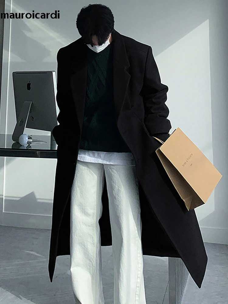 Mauroicardi Autumn Winter Long Thick Warm Soft Fitted Woolen Coat Men Single Breasted Cool Luxury Chic Wool Blends Overcoat 2024T251125