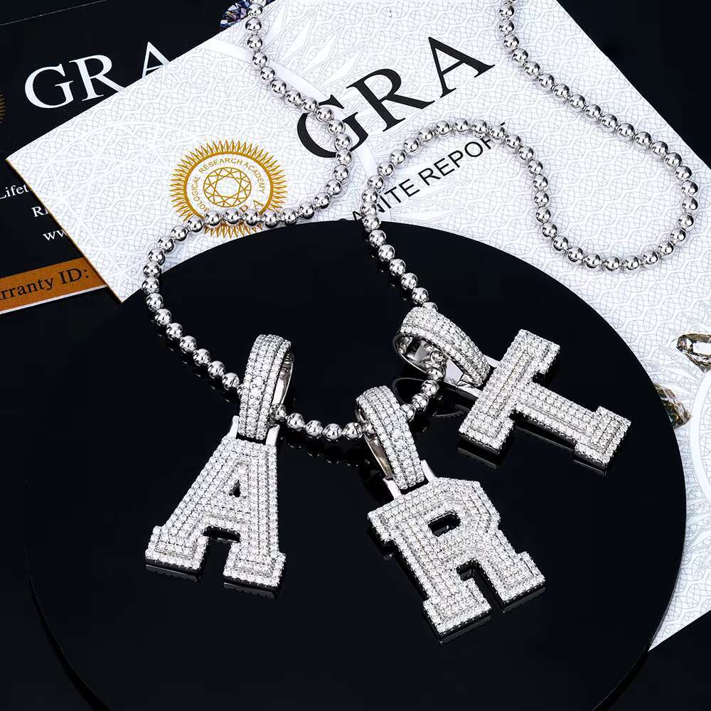 Wholesale Men Jewelry Initial Chain Necklace 925 Silver Iced Out D Vvs Mossanite Moissanite Diamond Pendant A-Z Letters Charms