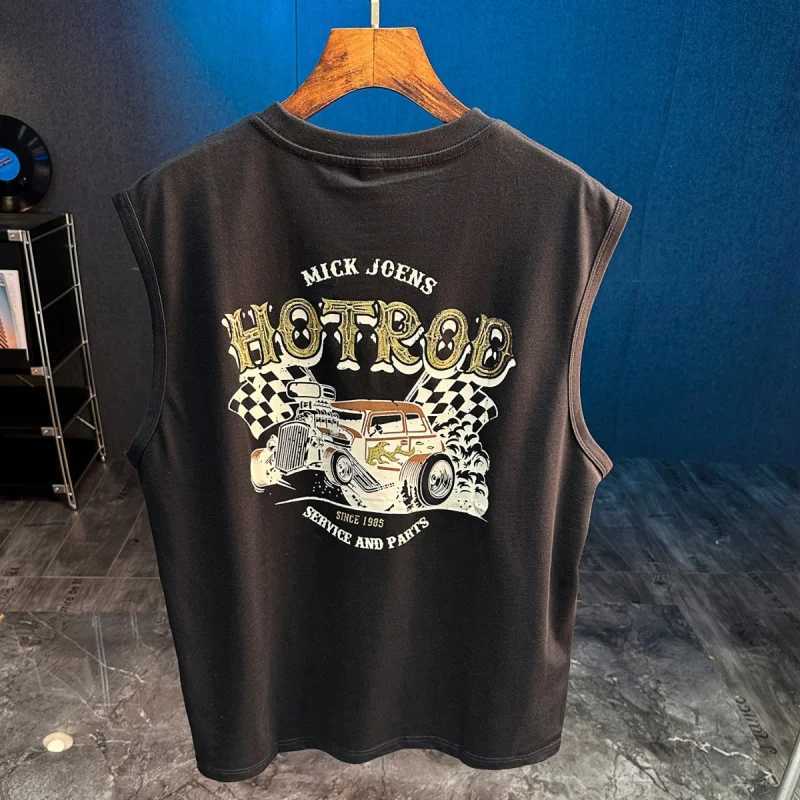 Summer 2025 New Sports Fitness Loose Sleeveless Tank Top Mens Sweatshirt Absorption Trend Printed T-shirt W250425