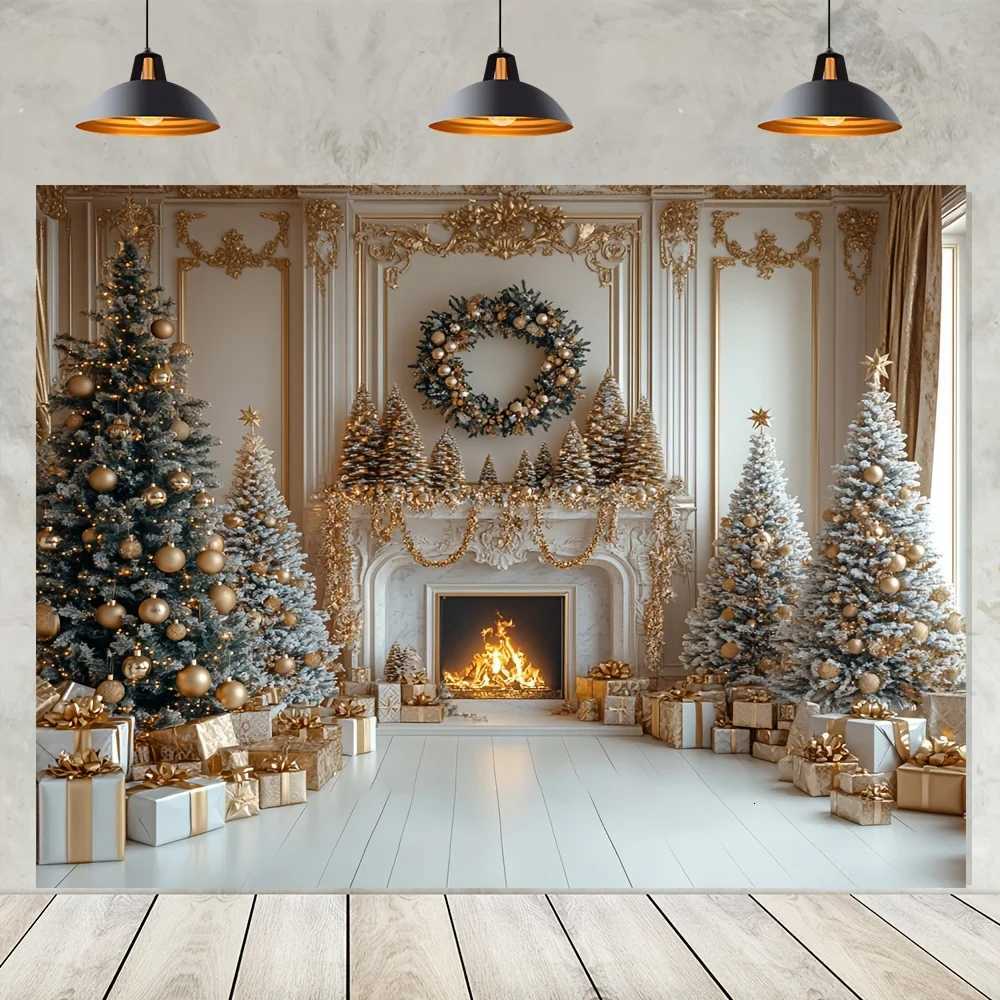 VIKAMA Luxury Fireplace Christmas Tapestry Living Room Feature Wall Hanging Mansion Party Holiday Room DecorM251125