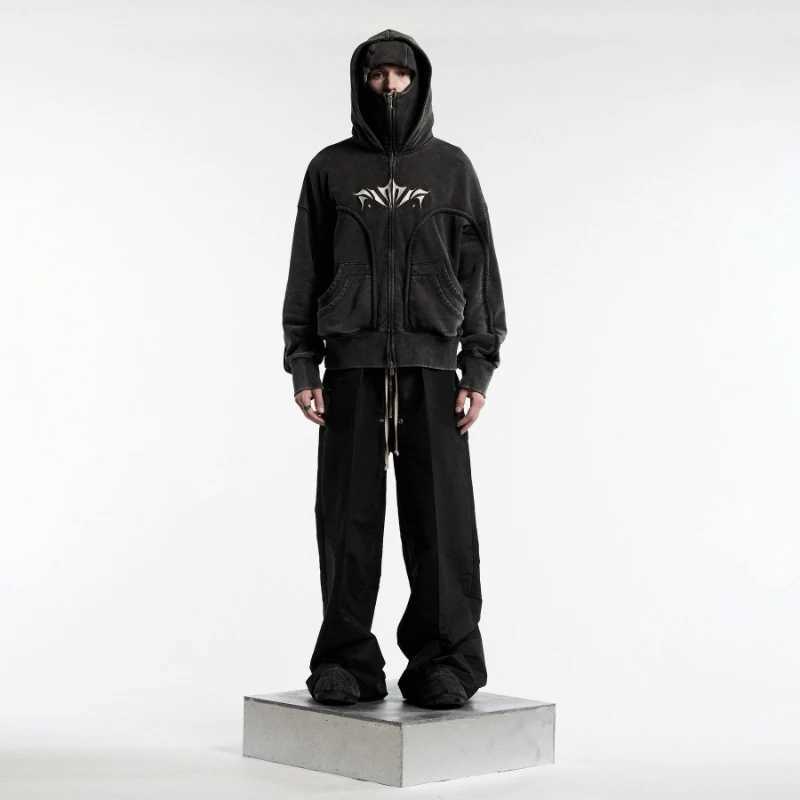Y2K Ninja Hoodie Gothic Fashion Double Hat Design Function Street Clothing Retro Street Mens Extra Large Casual Zipper M250425