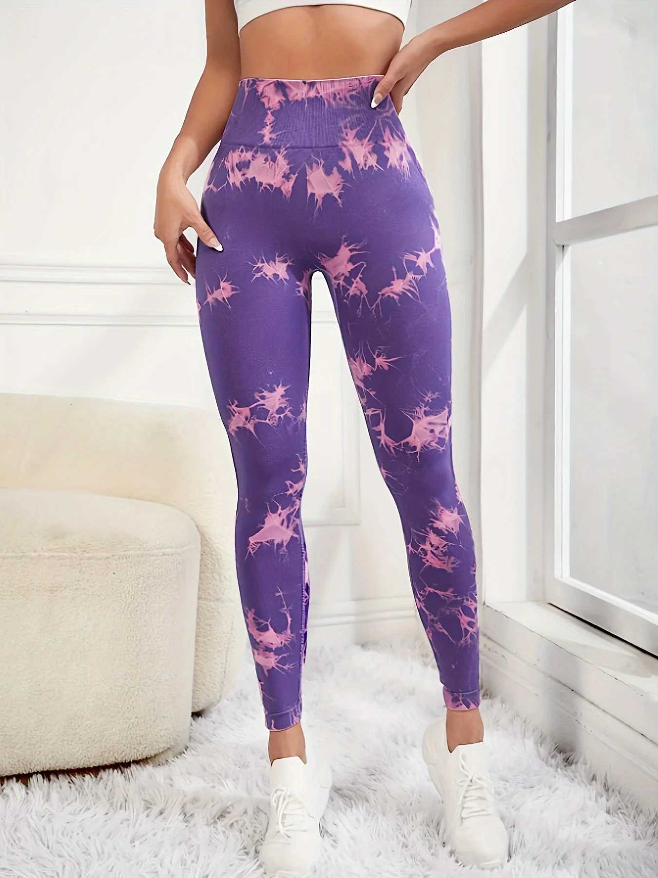 High waist and hip lifting tie dye sports and fitness yoga pantsC250425
