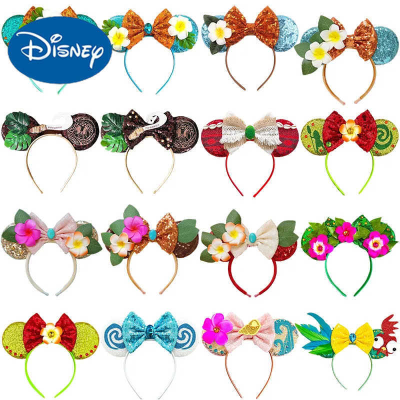 Disney Mickey Mouse Headwear Moana Earwear Girl Childrens Fish Hook Hair Womens Glitter Bow Maui Hair Accessories Gift X250425